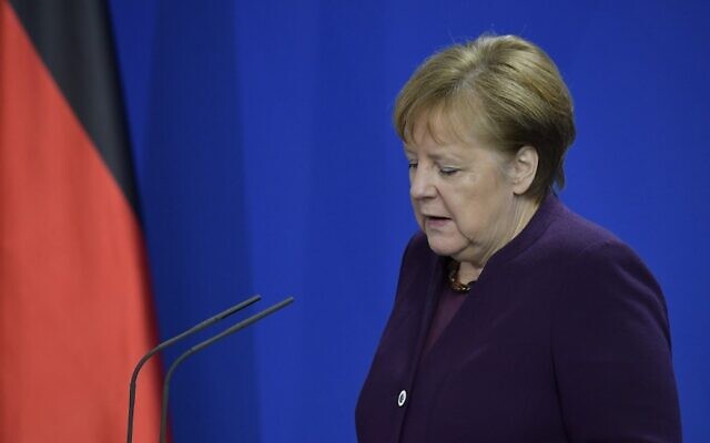 German Chancellor Angela Merkel gives a statement on February 20, 2020, at the Chancellery in Berlin (Tobias SCHWARZ / AFP) German Chancellor Angela Merkel gives a statement on February 20, 2020, at the Chancellery in Berlin (Tobias SCHWARZ / AFP)