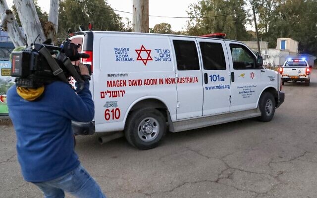 An ambulance carrying an Israeli man who was diagnosed with the coronavirus after returning from Japan arrives at Sheba Medical Center in Tel Hashomer on February 28, 2020. (Jack Guez/AFP) An ambulance carrying an Israeli man who was diagnosed with the coronavirus after returning from Japan arrives at Sheba Medical Center in Tel Hashomer on February 28, 2020. (Jack Guez/AFP)