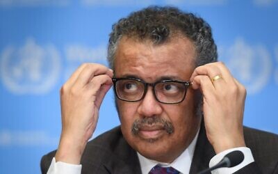 World Health Organization (WHO) Director-General Tedros Adhanom Ghebreyesus attends a daily press briefing on COVID-19, the novel coronavirus, at the WHO headquarters on February 28, 2020, in Geneva. (Fabrice Coffrini/AFP)