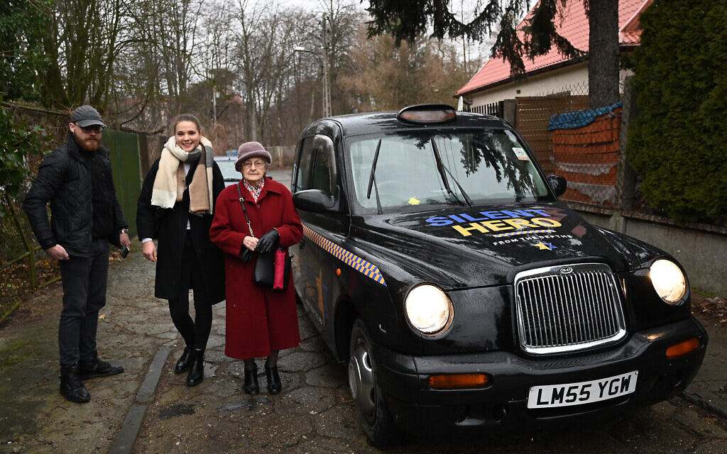 Illustrative: 90-year old Anna Stupnicka-Bando gets ready to enter one of the taxis for saviors of Jews, in Warsaw, Poland, January 29, 2020. (Cnaan Liphshiz/ JTA)