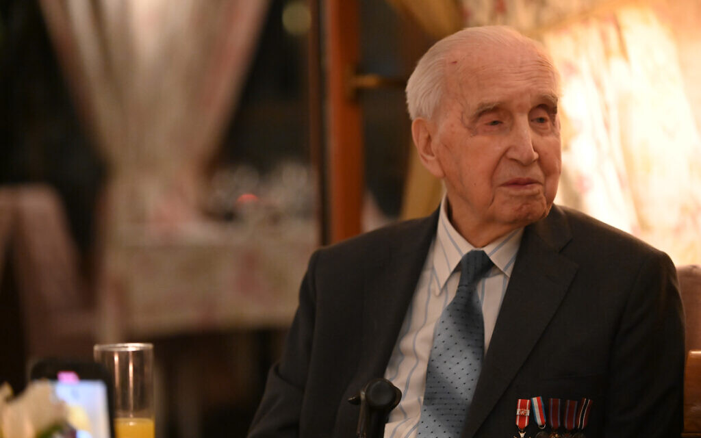 Jozef Walaszczyk, 100, saved more than 50 Jews during the Holocaust. He tells his story at a restaurant in Warsaw, January 28, 2020. (Cnaan Liphshiz/ JTA)