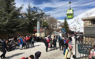 Visitors at the Hermon, Israel's only ski area. (Uriel Heilman/ JTA)