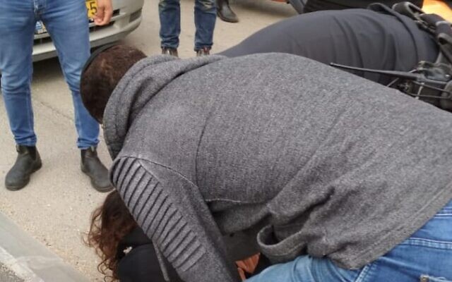 A suspect is arrested in a stabbing attack at Jerusalem's Armon Hanatziv promenade on February 21, 2020. (ZAKA) A suspect is arrested in a stabbing attack at Jerusalem's Armon Hanatziv promenade on February 21, 2020. (ZAKA)