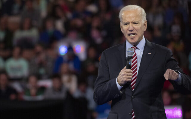 Democratic presidential candidate and former vice president Joe Biden speaks during the McIntyre-Shaheen 100 Club Dinner, February 8, 2020, in Manchester, New Hampshire. (AP Photo/Mary Altaffer) Democratic presidential candidate and former vice president Joe Biden speaks during the McIntyre-Shaheen 100 Club Dinner, February 8, 2020, in Manchester, New Hampshire. (AP Photo/Mary Altaffer)