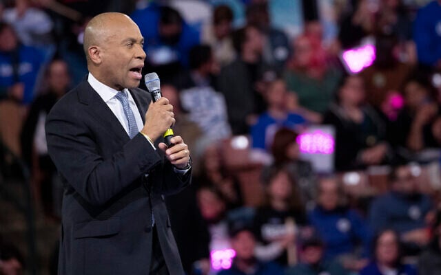 Democratic presidential candidate former Massachusetts governor Deval Patrick speaks during the McIntyre-Shaheen 100 Club Dinner, February 8, 2020, in Manchester, New Hampshire. (AP Photo/Mary Altaffer) Democratic presidential candidate former Massachusetts governor Deval Patrick speaks during the McIntyre-Shaheen 100 Club Dinner, February 8, 2020, in Manchester, New Hampshire. (AP Photo/Mary Altaffer)