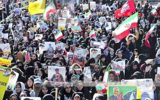 Iranians attend an annual rally at Freedom)Square celebrating 41st anniversary of Islamic Revolution, in Tehran, Iran, February 11, 2020. ( AP Photo/Ebrahim Noroozi) Iranians attend an annual rally at Freedom)Square celebrating 41st anniversary of Islamic Revolution, in Tehran, Iran, February 11, 2020. ( AP Photo/Ebrahim Noroozi)