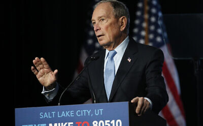 US Democratic presidential candidate and former New York City Mayor Mike Bloomberg speaks during a campaign event, February 20, 2020, in Salt Lake City. (AP Photo/Rick Bowmer)