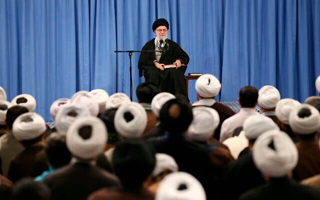 In this photo released by an official website of the office of the Iranian supreme leader, Supreme Leader Ayatollah Ali Khamenei speaks in a meeting in Tehran, Iran, February 23, 2020. (Office of the Iranian Supreme Leader via AP) In this photo released by an official website of the office of the Iranian supreme leader, Supreme Leader Ayatollah Ali Khamenei speaks in a meeting in Tehran, Iran, February 23, 2020. (Office of the Iranian Supreme Leader via AP)