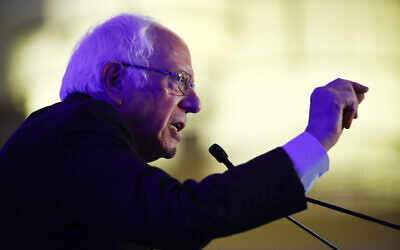 Democratic US presidential candidate Sen. Bernie Sanders speaks during First in the South Dinner, in Charleston, South Carolina, February 24, 2020. (Matt Rourke/AP)