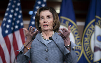 Speaker of the House Nancy Pelosi, Democrat-California, speaks during a news conference on Capitol Hill in Washington, February 27, 2020. (J. Scott Applewhite/AP)