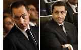 This combination of photos shows sons of then Egyptian President Hosni Mubarak, Gamal Mubarak, left, and Alaa Mubarak, attending a Christmas Eve Mass at the Coptic cathedral in Cairo, Egypt, January 6, 2011. (AP Photo/File)