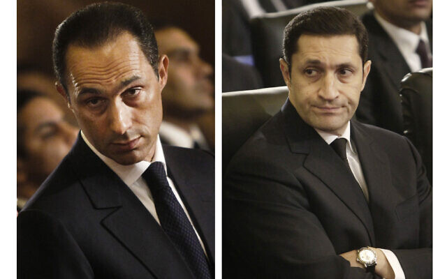 This combination of photos shows sons of then Egyptian President Hosni Mubarak, Gamal Mubarak, left, and Alaa Mubarak, attending a Christmas Eve Mass at the Coptic cathedral in Cairo, Egypt, January 6, 2011. (AP Photo/File) This combination of photos shows sons of then Egyptian President Hosni Mubarak, Gamal Mubarak, left, and Alaa Mubarak, attending a Christmas Eve Mass at the Coptic cathedral in Cairo, Egypt, January 6, 2011. (AP Photo/File)