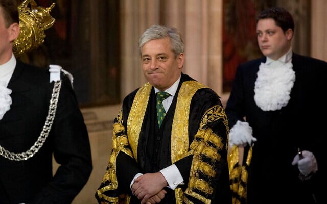Then-Britain's Speaker of the House of Commons John Bercow at the State Opening of Parliament at the Palace of Westminster in London, June 4, 2014. (Matt Dunham/AP) Then-Britain's Speaker of the House of Commons John Bercow at the State Opening of Parliament at the Palace of Westminster in London, June 4, 2014. (Matt Dunham/AP)