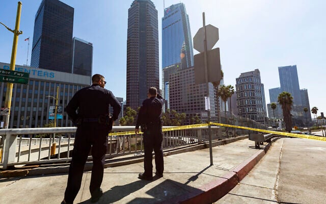 Illustrative: Los Angeles Police officers, Septtember 17, 2019. (Damian Dovarganes/AP) Illustrative: Los Angeles Police officers, Septtember 17, 2019. (Damian Dovarganes/AP)