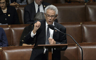 Rep. Alan Lowenthal, D-Calif., speaks as the House of Representatives debates the articles of impeachment against President Donald Trump at the Capitol in Washington, Wednesday, Dec. 18, 2019. (House Television via AP)