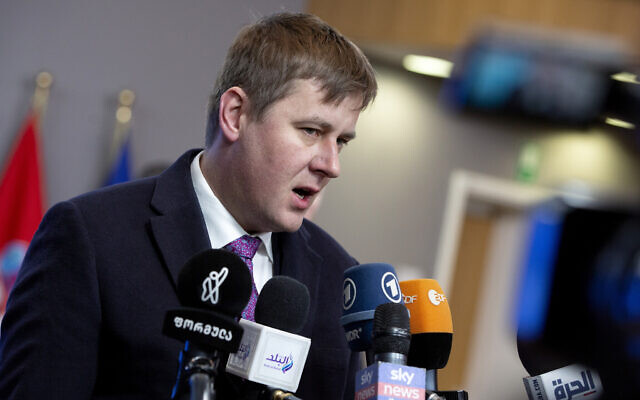 Czech Republic's Foreign Minister Tomas Petricek speaks with the media as he arrives for a meeting of EU foreign ministers at the Europa building in Brussels, January 20, 2020. (AP Photo/Virginia Mayo) Czech Republic's Foreign Minister Tomas Petricek speaks with the media as he arrives for a meeting of EU foreign ministers at the Europa building in Brussels, January 20, 2020. (AP Photo/Virginia Mayo)