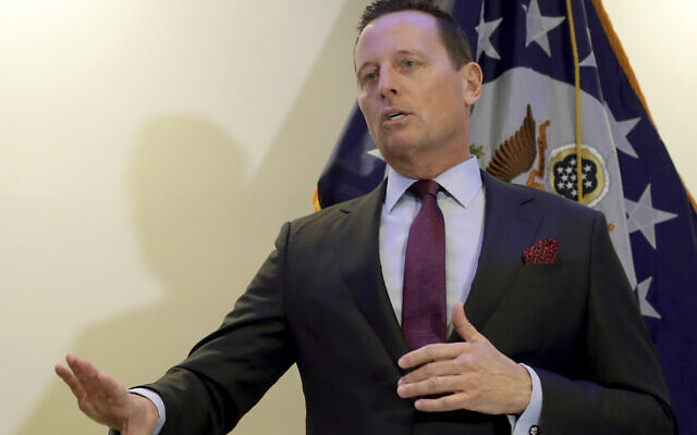 Richard Grenell addresses the media during a press conference in Berlin, Germany, Monday, Jan. 20, 2020. (AP/Michael Sohn) Richard Grenell addresses the media during a press conference in Berlin, Germany, Monday, Jan. 20, 2020. (AP/Michael Sohn)