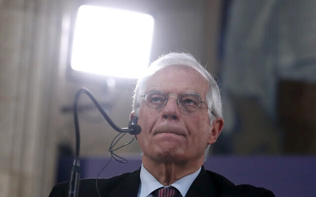 European Union foreign policy chief Josep Borrell listens during a press conference after a meeting in Belgrade, Serbia, January 31, 2020. (Darko Vojinovic/AP) European Union foreign policy chief Josep Borrell listens during a press conference after a meeting in Belgrade, Serbia, January 31, 2020. (Darko Vojinovic/AP)
