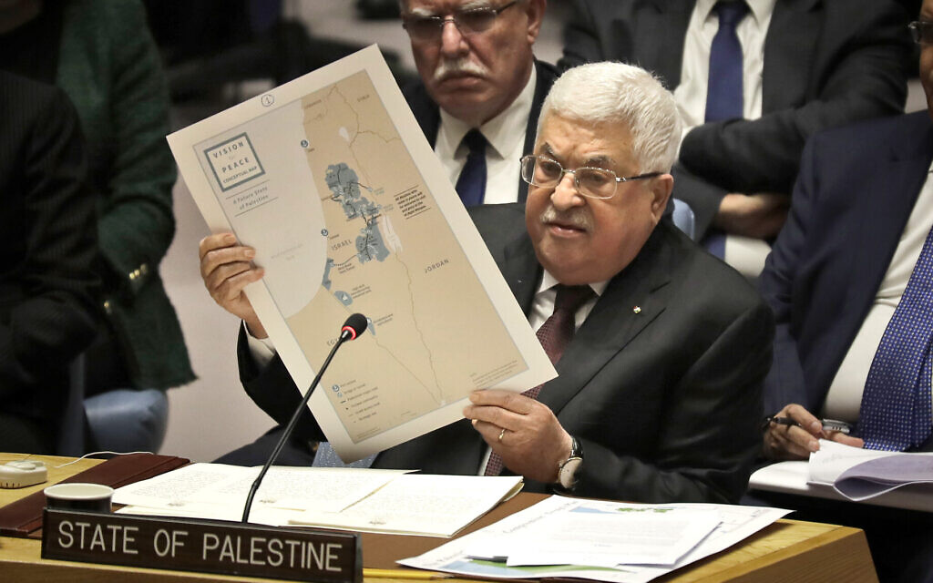 Palestinian Authority President Mahmoud Abbas during a Security Council meeting at United Nations headquarters, February 11, 2020. (AP Photo/Seth Wenig) Palestinian Authority President Mahmoud Abbas during a Security Council meeting at United Nations headquarters, February 11, 2020. (AP Photo/Seth Wenig)