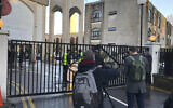 The scene outside London Central Mosque in Regent's Park, where police have arrested a man on suspicion of attempted murder, in London, February 20, 2020 (Marc Ward/PA via AP)