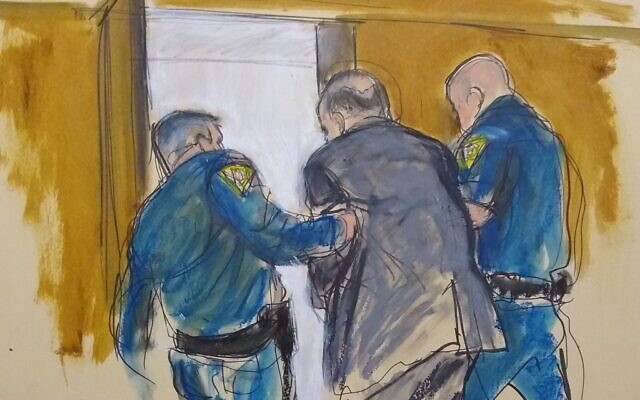 In this courtroom sketch, Harvey Weinstein, center, is led out of Manhattan Supreme Court by court officers after a jury convicted him of rape and sexual assault, Monday, Feb. 24, 2020 in New York. (Elizabeth Williams via AP) In this courtroom sketch, Harvey Weinstein, center, is led out of Manhattan Supreme Court by court officers after a jury convicted him of rape and sexual assault, Monday, Feb. 24, 2020 in New York. (Elizabeth Williams via AP)