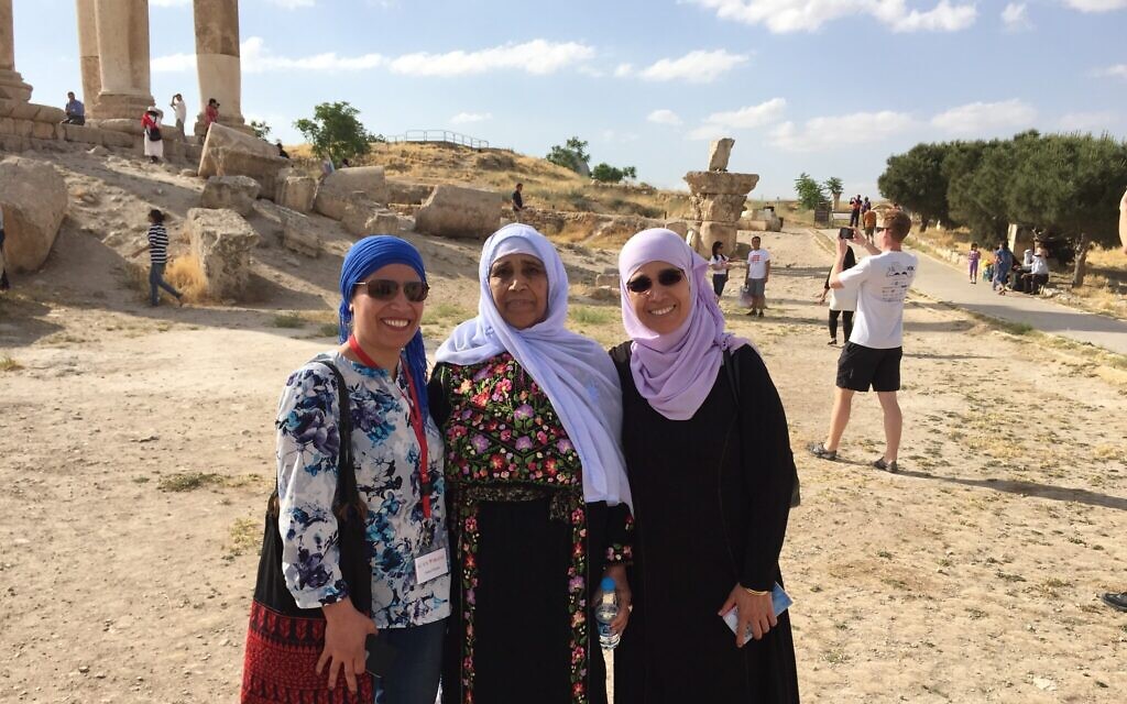 Amal Elsana-Alh’jooj, left, with her mother and sister. (Courtesy)