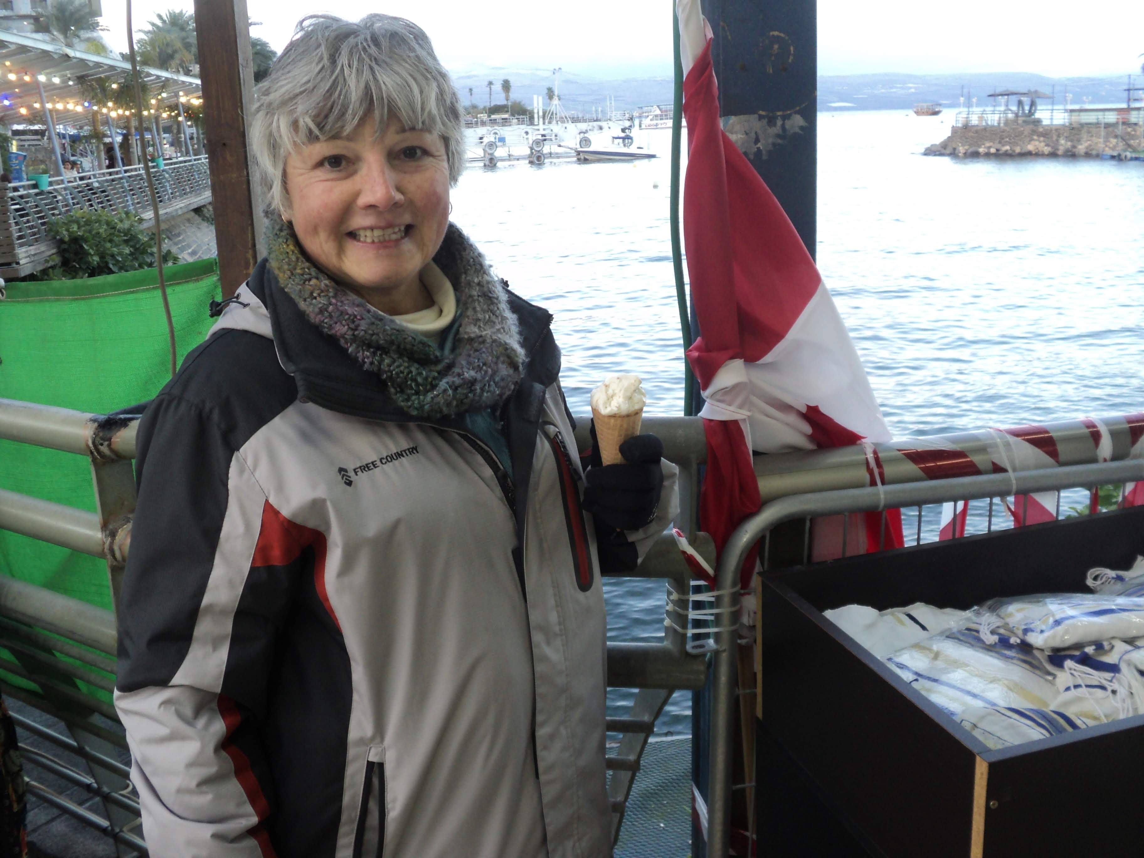Sylvia Scullion in Tiberias, Israel, on February 9, 2020. (Nathan Jeffay/Times of Israel) Sylvia Scullion in Tiberias, Israel, on February 9, 2020. (Nathan Jeffay/Times of Israel)