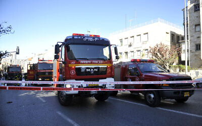 Illustrative: IIsrael Fire and Rescue Services trucks, January 9 2012. (Uri Lenzi/Flash90)