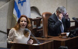 Green Party chairwoman Stav Shaffir speaks in the Knesset in Jerusalem on January 28, 2020. (Hadas Parush/Flash90)