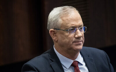 Blue and White party leader MK Benny Gantz seen in the Knesset, in Jerusalem on February 10, 2020. (Yonatan Sindel/Flash90)