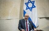 Blue and White chairman Benny Gantz speaking during a Knesset debate on recent escalation in Gaza, February 10, 2020. (Yonatan Sindel/Flash90)