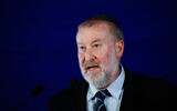 Attorney General Avichai Mandelblit speaks at the 16th annual Jerusalem Conference of the 'Besheva' group, on February 24, 2020 (Olivier Fitoussi/Flash90)