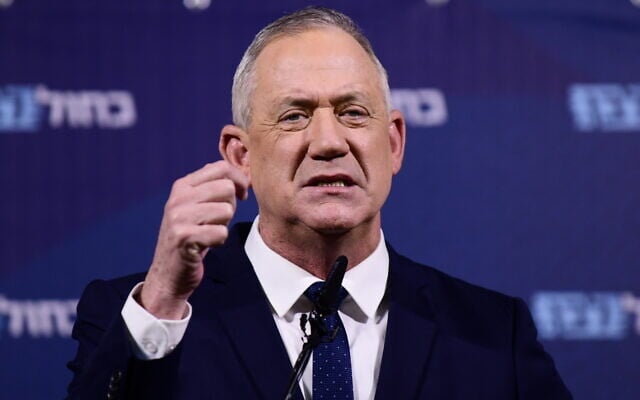 Head of Blue and White party Benny Gantz holds a press conference at Kfar Maccabiah on February 26, 2020.(Tomer Neuberg/Flash90) Head of Blue and White party Benny Gantz holds a press conference at Kfar Maccabiah on February 26, 2020.(Tomer Neuberg/Flash90)