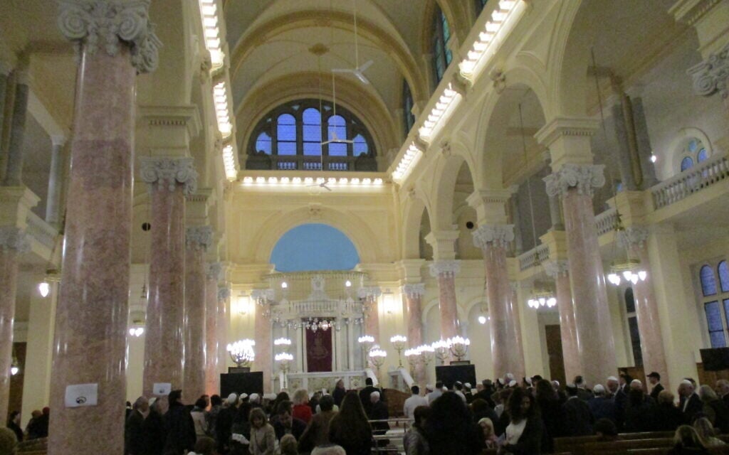 Visitors gather inside the newly renovated Eliyahu Hanavi synagogue in Alexandra, Egypt, February 14, 2020. (Courtesy)