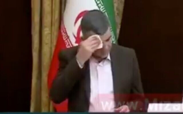 Screen capture from video if Iran's Deputy Health Minister, Iraj Harirchi, during a press conference about the spread of the coronavirus, February 24, 2020. (Twitter) Screen capture from video if Iran's Deputy Health Minister, Iraj Harirchi, during a press conference about the spread of the coronavirus, February 24, 2020. (Twitter)