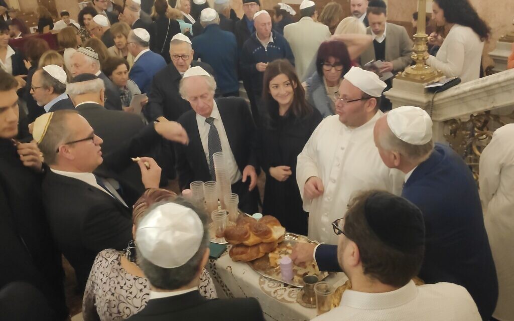 180 Jewish guests from around the world visit the newly renovated Eliyahu Hanavi synagogue in the northwestern Egyptian city of Alexandria on February 14, 2020. (David Lisbona)