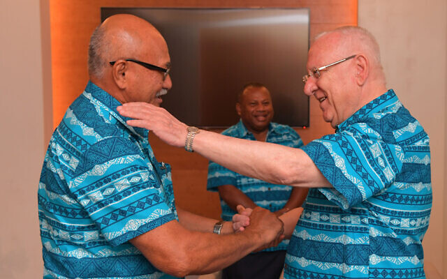President Reuven Rivlin with Fiji's President Jioji Konrote, Fiji, February 20, 2020 (Kobi Gideon / GPO) President Reuven Rivlin with Fiji's President Jioji Konrote, Fiji, February 20, 2020 (Kobi Gideon / GPO)