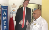Nelson Gibson says that Fresenius Kidney Care in Port St. Lucie, Florida, will not allow him to bring a life-size cardboard cutout of US President Donald Trump with him when he comes in for dialysis treatments. (YouTube Screen-grab)