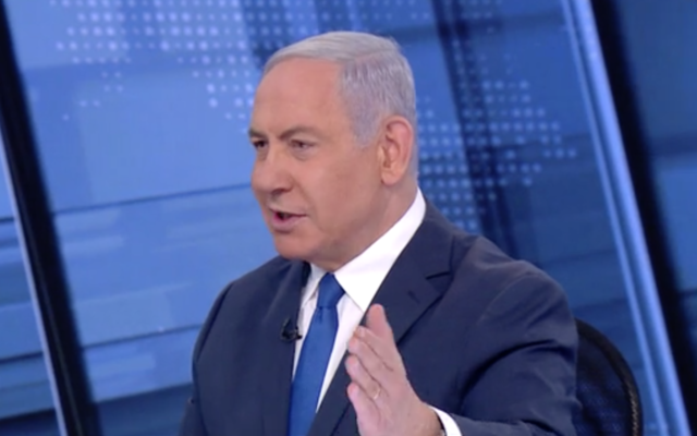 Prime Minister Benjamin Netanyahu is interviewed on Channel 12 news on February 29, 2020. (Channel 12 screenshot) Prime Minister Benjamin Netanyahu is interviewed on Channel 12 news on February 29, 2020. (Channel 12 screenshot)
