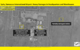 Satellite images purporting to show damage to Damascus International Airport in February 13 airstrikes attributed to Israel, which were released by ImageSat International, on February 17, 2020. (ImageSat International)