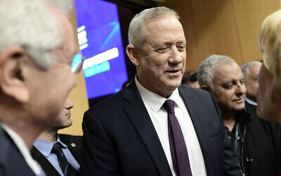 Blue and White chairman Benny Gantz at the annual INSS conference in Tel Aviv, January 29, 2020. (Tomer Neuberg/Flash90)