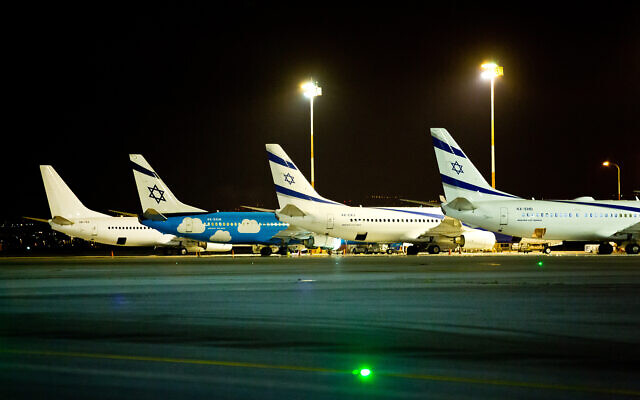 El Al planes at Ben Gurion International Airport in Lod, March 16, 2018. (Moshe Shai/Flash90)
