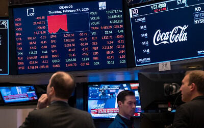 The floor of the New York Stock Exchange, on February 27, 2020. (AP/Craig Ruttle) The floor of the New York Stock Exchange, on February 27, 2020. (AP/Craig Ruttle)