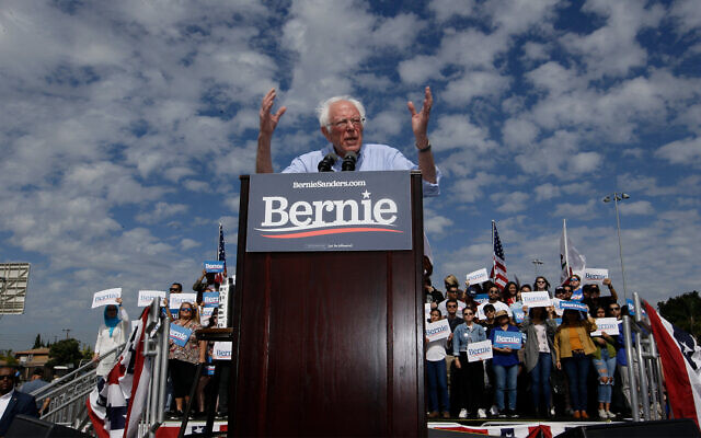 Democratic presidential hopeful Senator Bernie Sanders speaks at a campaign event at Valley High School in Santa Ana, Calif., Feb. 21, 2020. (AP Photo/Damian Dovarganes) Democratic presidential hopeful Senator Bernie Sanders speaks at a campaign event at Valley High School in Santa Ana, Calif., Feb. 21, 2020. (AP Photo/Damian Dovarganes)