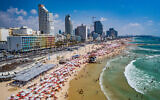 An aerial view of Tel Aviv's beachfront. (Courtesy Tel Aviv Yafo Municipality, Barak Brinker)