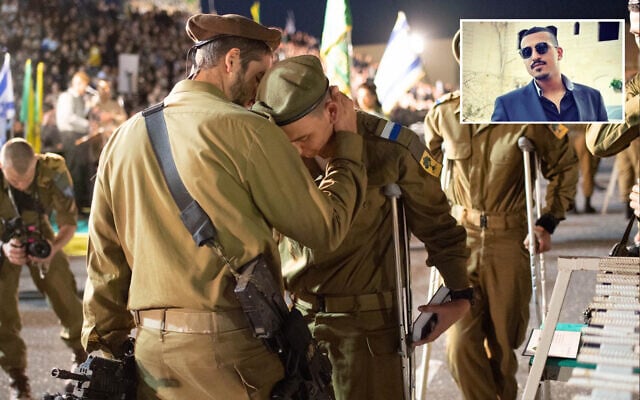 IDF soldiers from the Golani brigade, hours after they were wounded in a car-ramming attack, take part in their swearing-in ceremony on February 6, 2020 at the Western Wall in Jerusalem. Insert: Suspected attacker Sanad al-Tourman. (IDF, social media) IDF soldiers from the Golani brigade, hours after they were wounded in a car-ramming attack, take part in their swearing-in ceremony on February 6, 2020 at the Western Wall in Jerusalem. Insert: Suspected attacker Sanad al-Tourman. (IDF, social media)