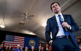 Democratic presidential candidate and former South Bend, Ind., Mayor Pete Buttigieg takes a question from the audience at a campaign stop at the Merrimack American Legion, Feb. 6, 2020, in Merrimack, New Hampshire. (AP Photo/Andrew Harnik)