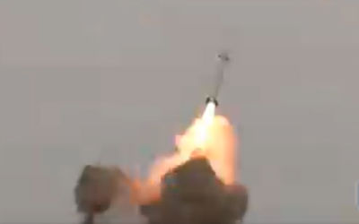 Illustrative: A test of the new Iranian Raad-500 Ballistic missile, unveiled on February 9, 2020. (Screenshot: Twitter)