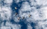 Israeli F-16 and French Dassault Rafale fighter jets fly together as part of a joint air exercise in February 2020. (Israel Defense Forces)