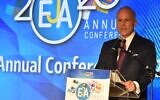 Elan Carr, the US State Department's special envoy to monitor and combat anti-Semitism, addresses the European Jewish Association's annual conference in Paris on February 24, 2020. (Courtesy)